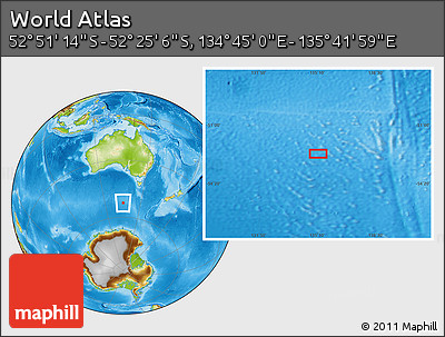 Physical Location Map of the Area around 52° 38' 10" S, 135° 13' 29" E