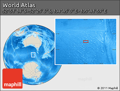 Shaded Relief Location Map of the Area around 52° 38' 10" S, 135° 13' 29" E