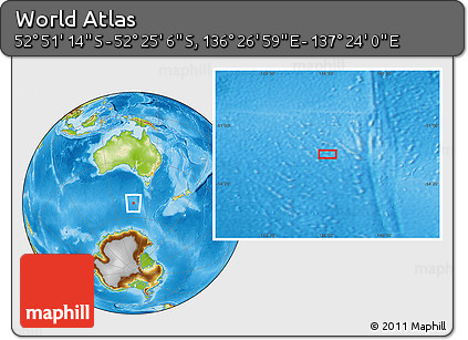 Physical Location Map of the Area around 52° 38' 10" S, 136° 55' 30" E