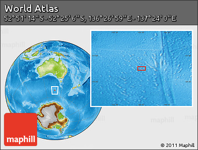 Physical Location Map of the Area around 52° 38' 10" S, 136° 55' 30" E