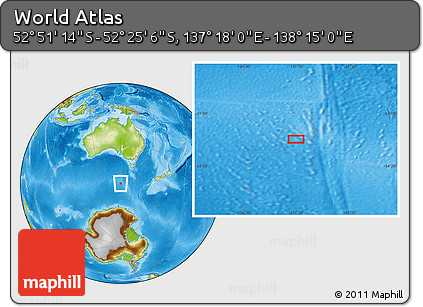 Physical Location Map of the Area around 52° 38' 10" S, 137° 46' 30" E