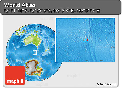 Physical Location Map of the Area around 52° 38' 10" S, 138° 37' 30" E