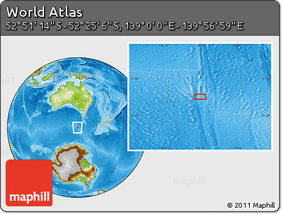 Physical Location Map of the Area around 52° 38' 10" S, 139° 28' 29" E