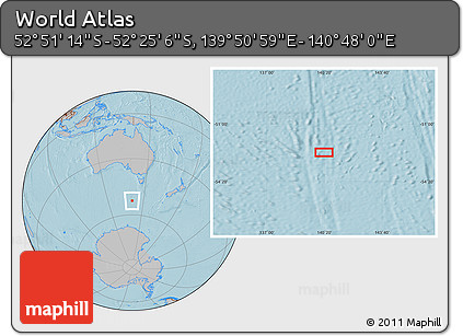 Gray Location Map of the Area around 52° 38' 10" S, 140° 19' 29" E, hill shading