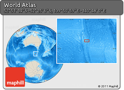 Shaded Relief Location Map of the Area around 52° 38' 10" S, 140° 19' 29" E