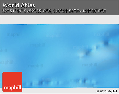 Shaded Relief 3D Map of the Area around 52° 38' 10" S, 141° 10' 30" E
