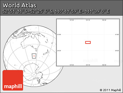 Blank Location Map of the Area around 52° 38' 10" S, 141° 10' 30" E