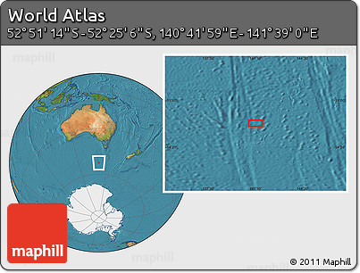 Satellite Location Map of the Area around 52° 38' 10" S, 141° 10' 30" E