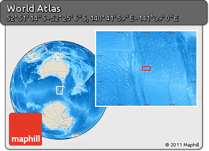 Shaded Relief Location Map of the Area around 52° 38' 10" S, 141° 10' 30" E