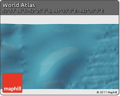 Satellite 3D Map of the Area around 52° 38' 10" S, 142° 1' 30" E