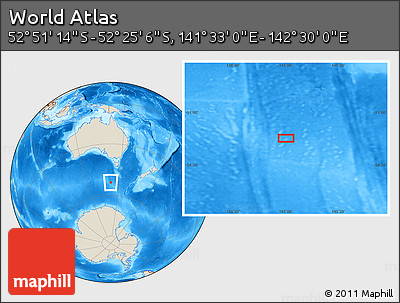 Shaded Relief Location Map of the Area around 52° 38' 10" S, 142° 1' 30" E
