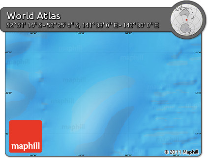 Physical Map of the Area around 52° 38' 10" S, 142° 1' 30" E