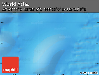 Physical Map of the Area around 52° 38' 10" S, 142° 1' 30" E
