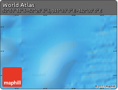 Physical Map of the Area around 52° 38' 10" S, 142° 1' 30" E