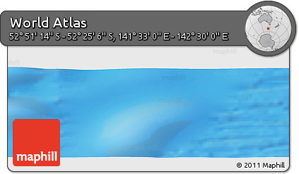 Physical Panoramic Map of the Area around 52° 38' 10" S, 142° 1' 30" E