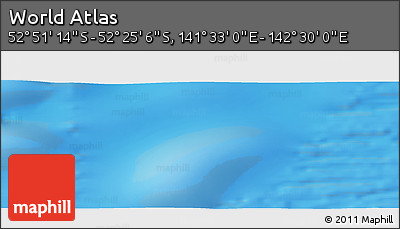 Physical Panoramic Map of the Area around 52° 38' 10" S, 142° 1' 30" E