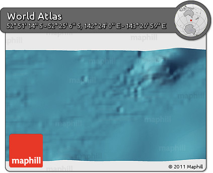 Satellite 3D Map of the Area around 52° 38' 10" S, 142° 52' 30" E
