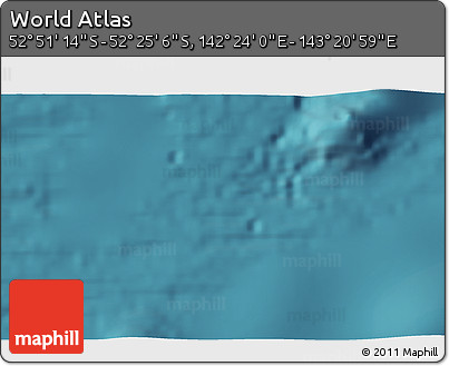 Satellite 3D Map of the Area around 52° 38' 10" S, 142° 52' 30" E