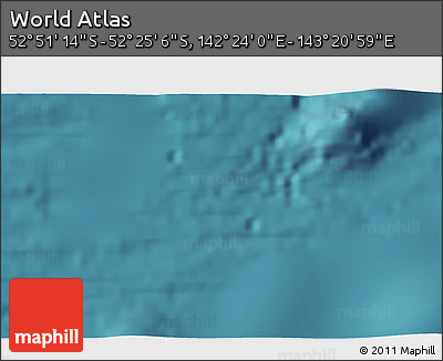Satellite 3D Map of the Area around 52° 38' 10" S, 142° 52' 30" E