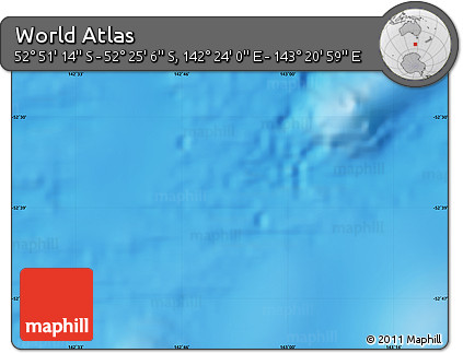Physical Map of the Area around 52° 38' 10" S, 142° 52' 30" E