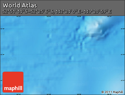 Physical Map of the Area around 52° 38' 10" S, 142° 52' 30" E