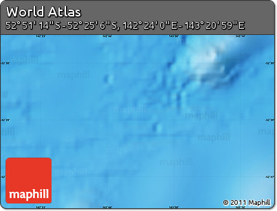 Physical Map of the Area around 52° 38' 10" S, 142° 52' 30" E