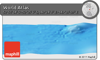 Physical Panoramic Map of the Area around 52° 38' 10" S, 142° 52' 30" E