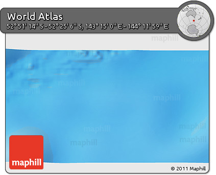 Shaded Relief 3D Map of the Area around 52° 38' 10" S, 143° 43' 29" E