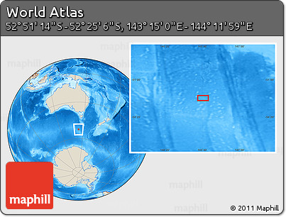 Shaded Relief Location Map of the Area around 52° 38' 10" S, 143° 43' 29" E