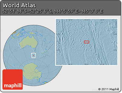 Savanna Style Location Map of the Area around 52° 38' 10" S, 144° 34' 29" E, hill shading