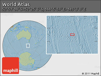 Savanna Style Location Map of the Area around 52° 38' 10" S, 144° 34' 29" E, hill shading