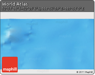 Shaded Relief 3D Map of the Area around 52° 38' 10" S, 145° 25' 30" E