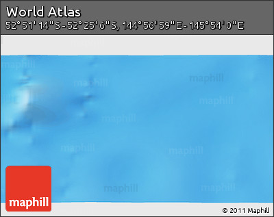 Shaded Relief 3D Map of the Area around 52° 38' 10" S, 145° 25' 30" E