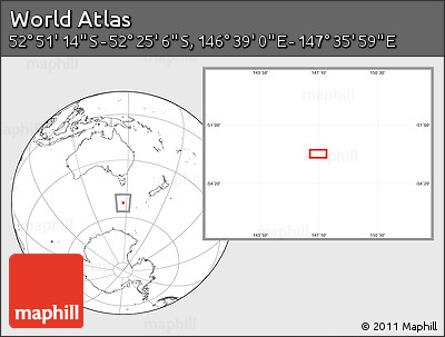 Blank Location Map of the Area around 52° 38' 10" S, 147° 7' 30" E
