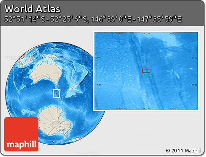 Shaded Relief Location Map of the Area around 52° 38' 10" S, 147° 7' 30" E