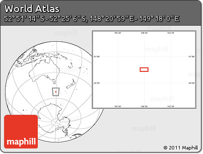 Blank Location Map of the Area around 52° 38' 10" S, 148° 49' 29" E