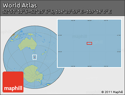 Savanna Style Location Map of the Area around 52° 38' 10" S, 148° 49' 29" E