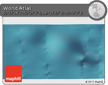 Satellite 3D Map of the Area around 52° 38' 10" S, 149° 40' 30" E