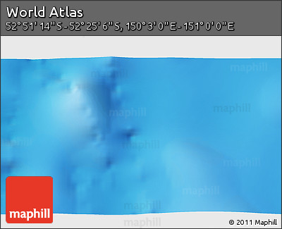 Physical 3D Map of the Area around 52° 38' 10" S, 150° 31' 30" E