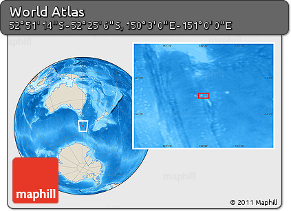 Shaded Relief Location Map of the Area around 52° 38' 10" S, 150° 31' 30" E