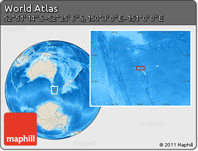 Shaded Relief Location Map of the Area around 52° 38' 10" S, 150° 31' 30" E