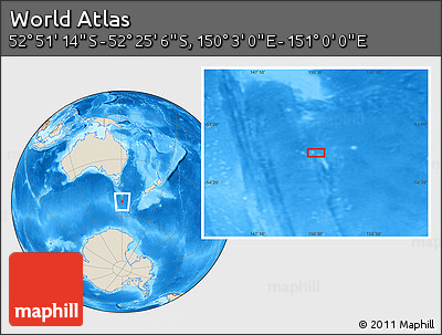 Shaded Relief Location Map of the Area around 52° 38' 10" S, 150° 31' 30" E
