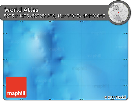 Physical Map of the Area around 52° 38' 10" S, 150° 31' 30" E