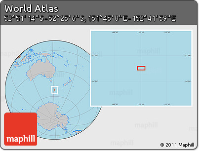 Gray Location Map of the Area around 52° 38' 10" S, 152° 13' 29" E