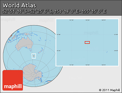Gray Location Map of the Area around 52° 38' 10" S, 154° 46' 30" E