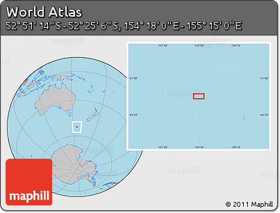 Gray Location Map of the Area around 52° 38' 10" S, 154° 46' 30" E