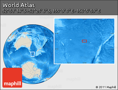 Shaded Relief Location Map of the Area around 52° 38' 10" S, 155° 37' 30" E