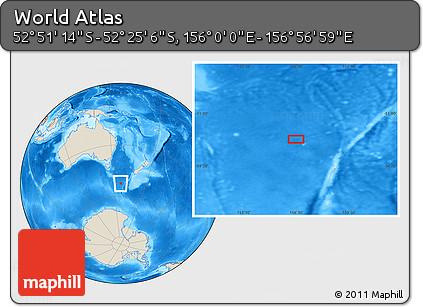 Shaded Relief Location Map of the Area around 52° 38' 10" S, 156° 28' 29" E