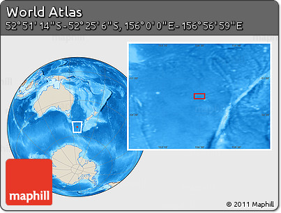 Shaded Relief Location Map of the Area around 52° 38' 10" S, 156° 28' 29" E