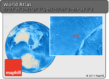 Shaded Relief Location Map of the Area around 52° 38' 10" S, 157° 19' 29" E
